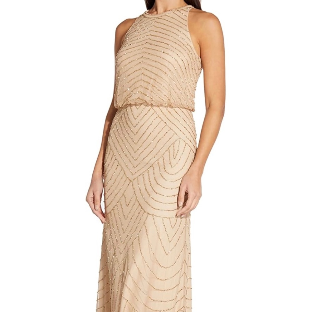 Adrianna Pappel  halter art deco gold sequin/ beaded blousen dress